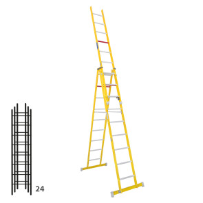 Escalera de fibra transformable tres tramos plegable 364B46363