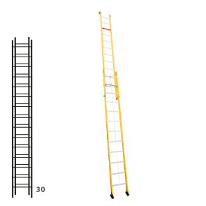 Escalera de fibra apoyable de dos tramos con cuerda 364B46307