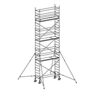 Andamio móvil modular con estabilizadores y 4 plataformas 065B49938