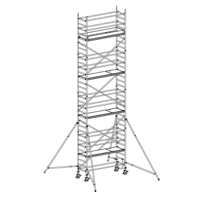 Andamio móvil modular con estabilizadores y 4 plataformas 065B49939