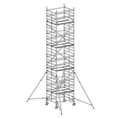 Andamio móvil modular con estabilizadores y 4 plataformas 065B49891