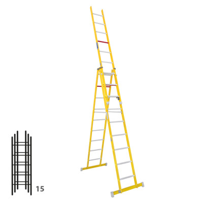 Escalera de fibra transformable tres tramos plegable 364B46360