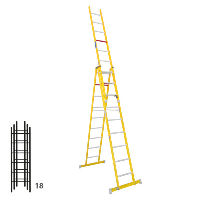 Escalera de fibra transformable tres tramos plegable 364B46361