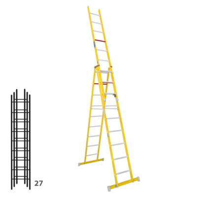 Escalera de fibra transformable tres tramos plegable 364B46364