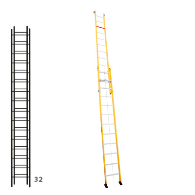 Escalera de fibra apoyable de dos tramos con cuerda 364B46308