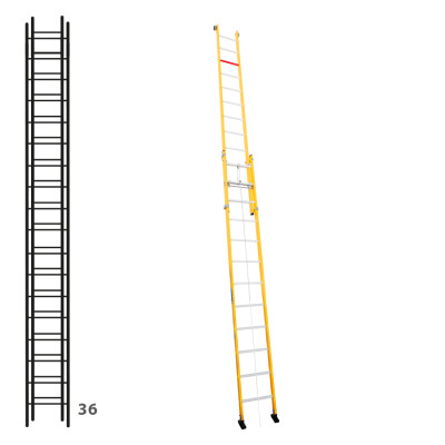 Escalera de fibra apoyable de dos tramos con cuerda 364B46310