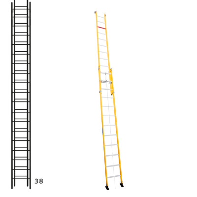 Escalera de fibra apoyable de dos tramos con cuerda 364B46311